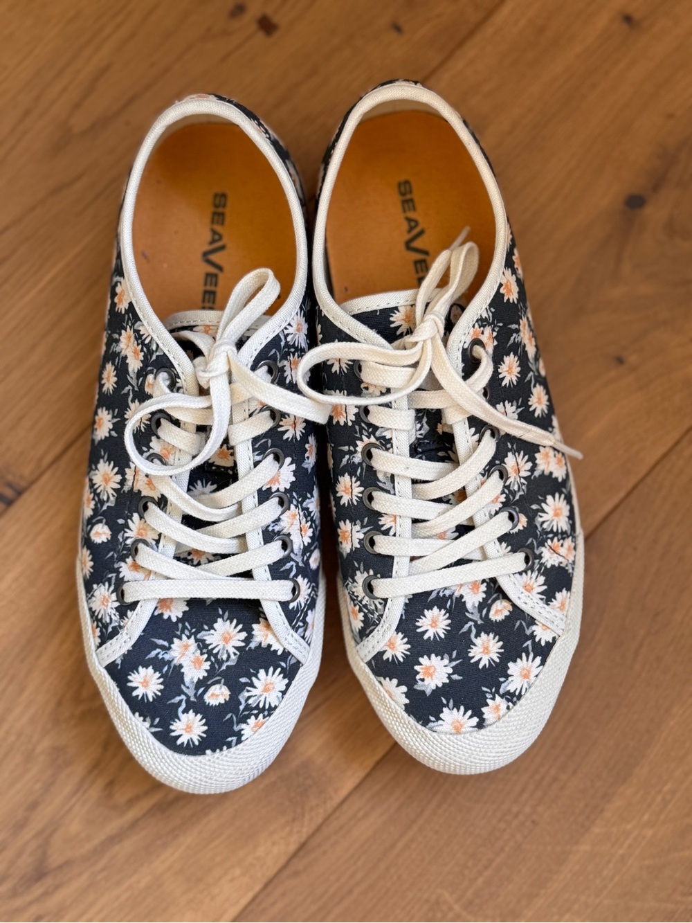 SeaVees Floral Canvas Sneakers in Navy with White Daisies